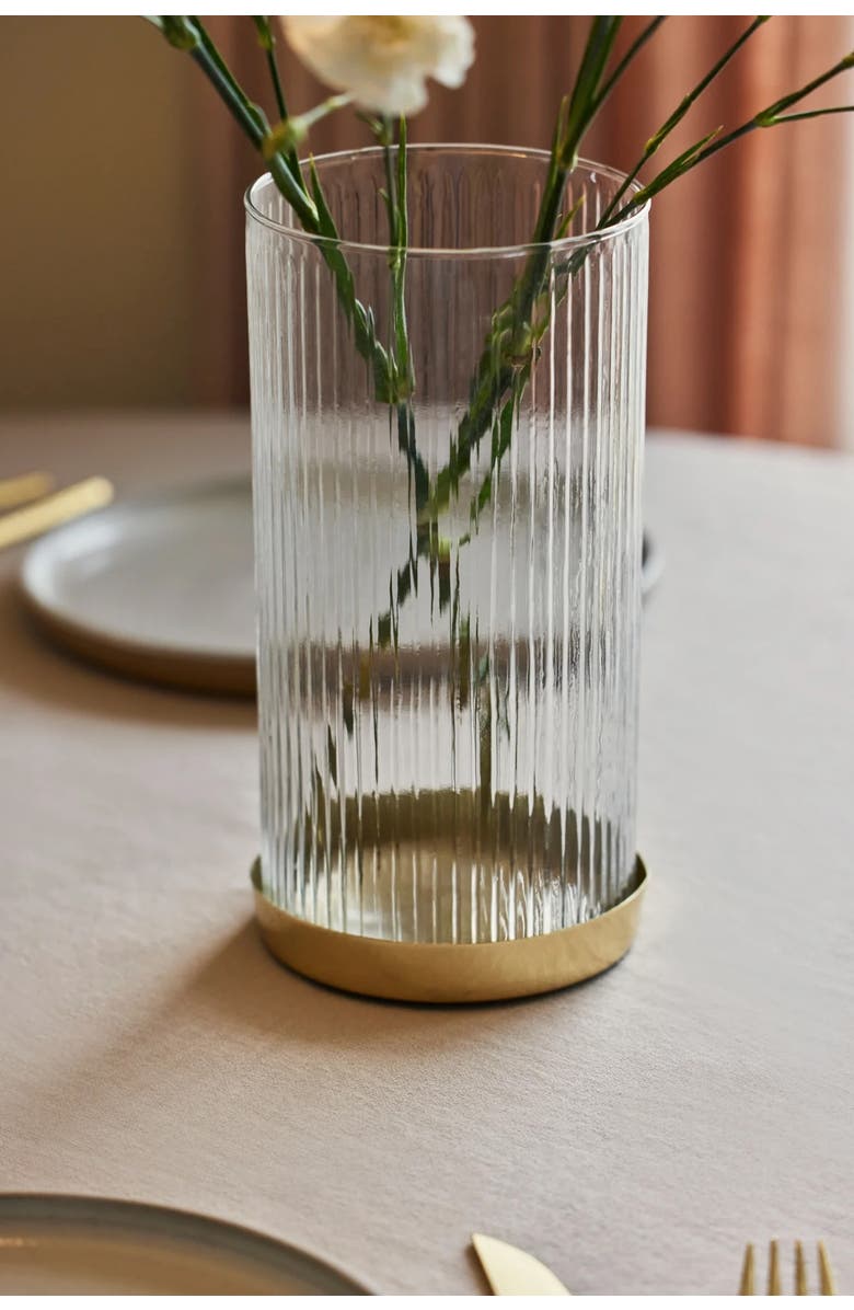 Fleck Fluted Glass Vase/Planter, Alternate, color, Brass