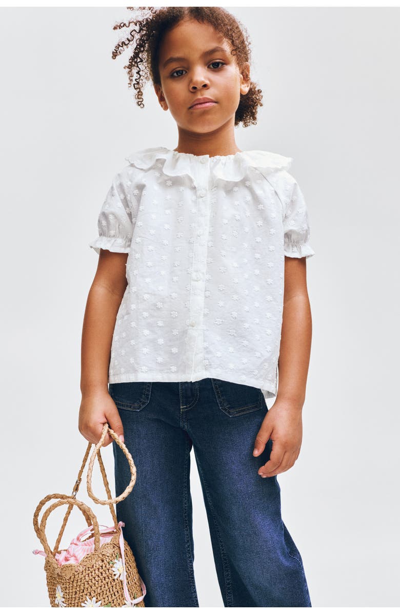 H&M Flounce-collar Embroidered Blouse, Alternate, color, Cream