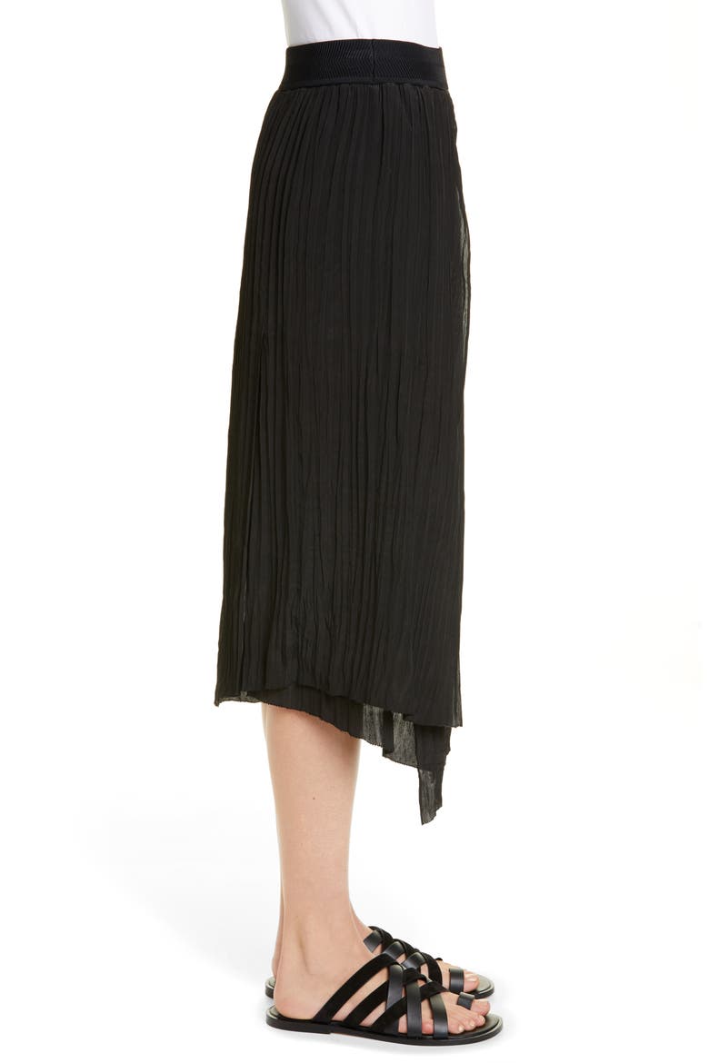 Crinkle Pleated Asymmetrical Skirt, Alternate, color, BLACK