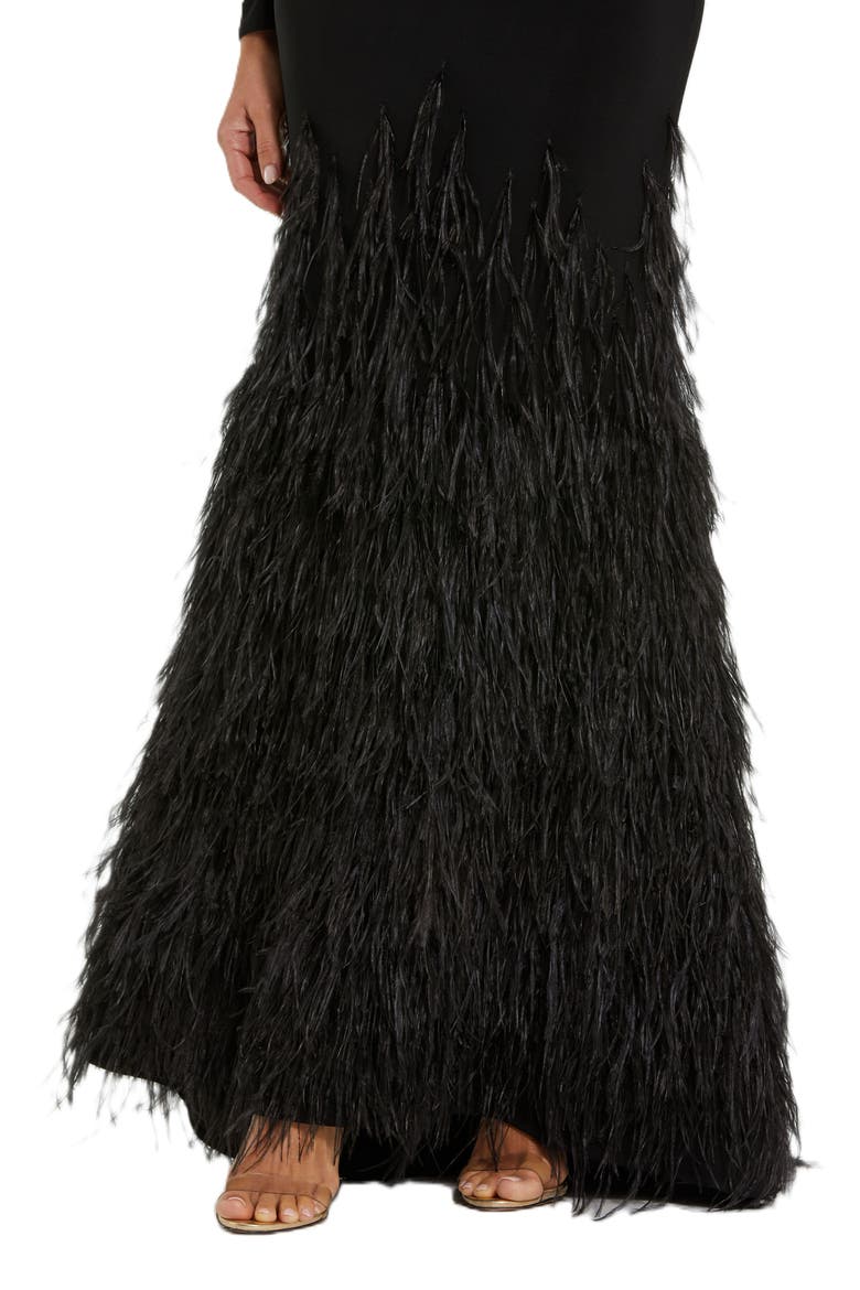 Jersey Long Sleeve High Neck Feather Gown, Alternate, color, Black