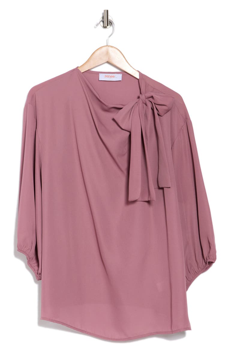Tie Neck Top, Alternate, color, MAUVE