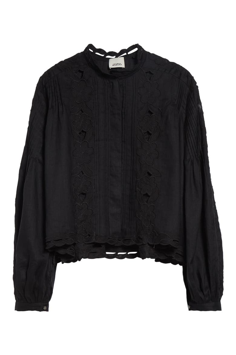 Rubra Pintuck Broderie Anglaise Ramie Top, Alternate, color, BLACK