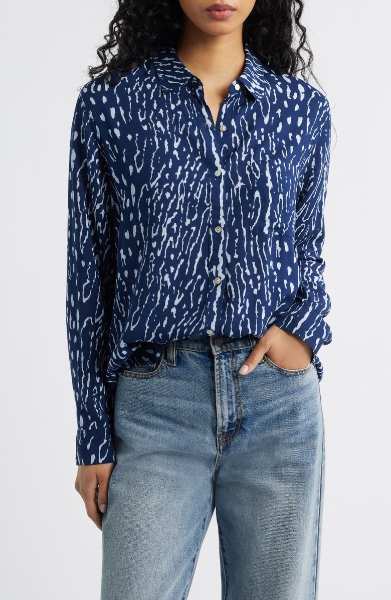 Rails Josephine Print Button-Up Shirt, Main, color, Dark Navy Lynx