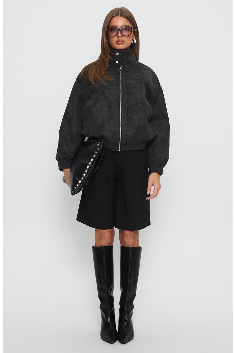 Ellissa Faux Suede Bomber Jacket, Alternate, color, BLACK