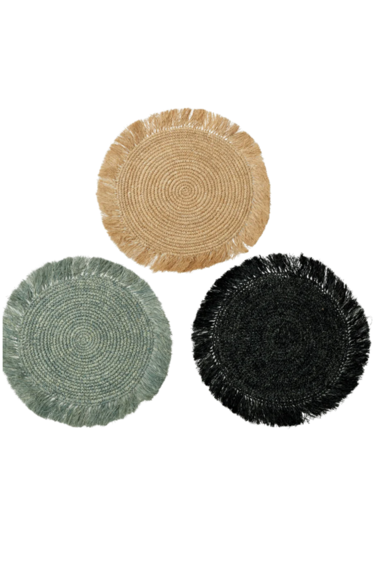 Woven Raffia Circular Placemats - Set of 4, Alternate, color, Blue/Gray