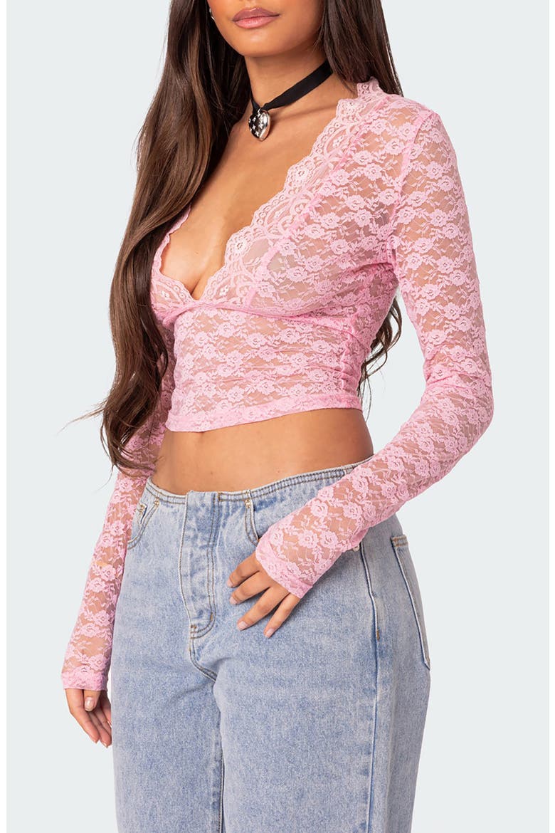 Beck Plunge Neck Lace Crop Top, Alternate, color, PINK