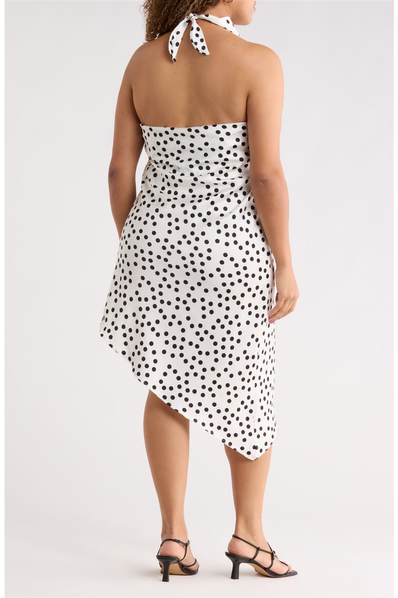 Polka Dot Asymmetric Hem Satin Halter Dress, Alternate, color, IVORY