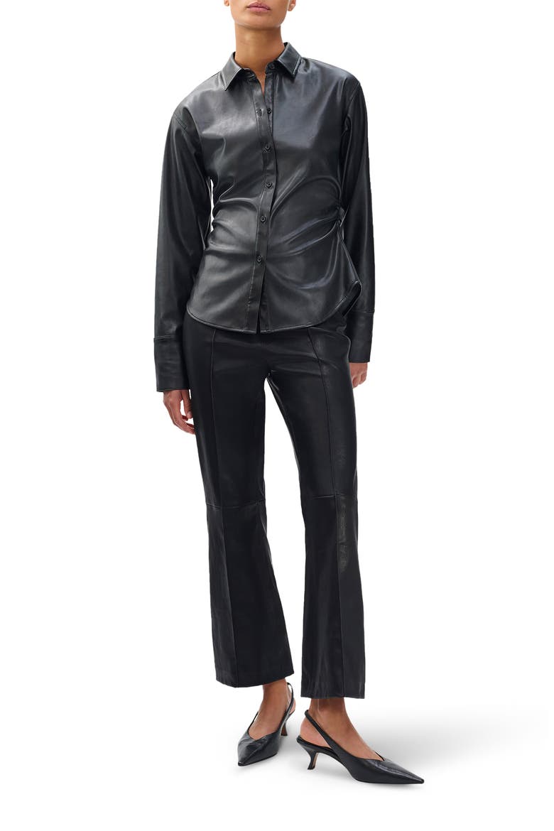 Irina Kick Flare Leather Pants, Alternate, color, BLACK
