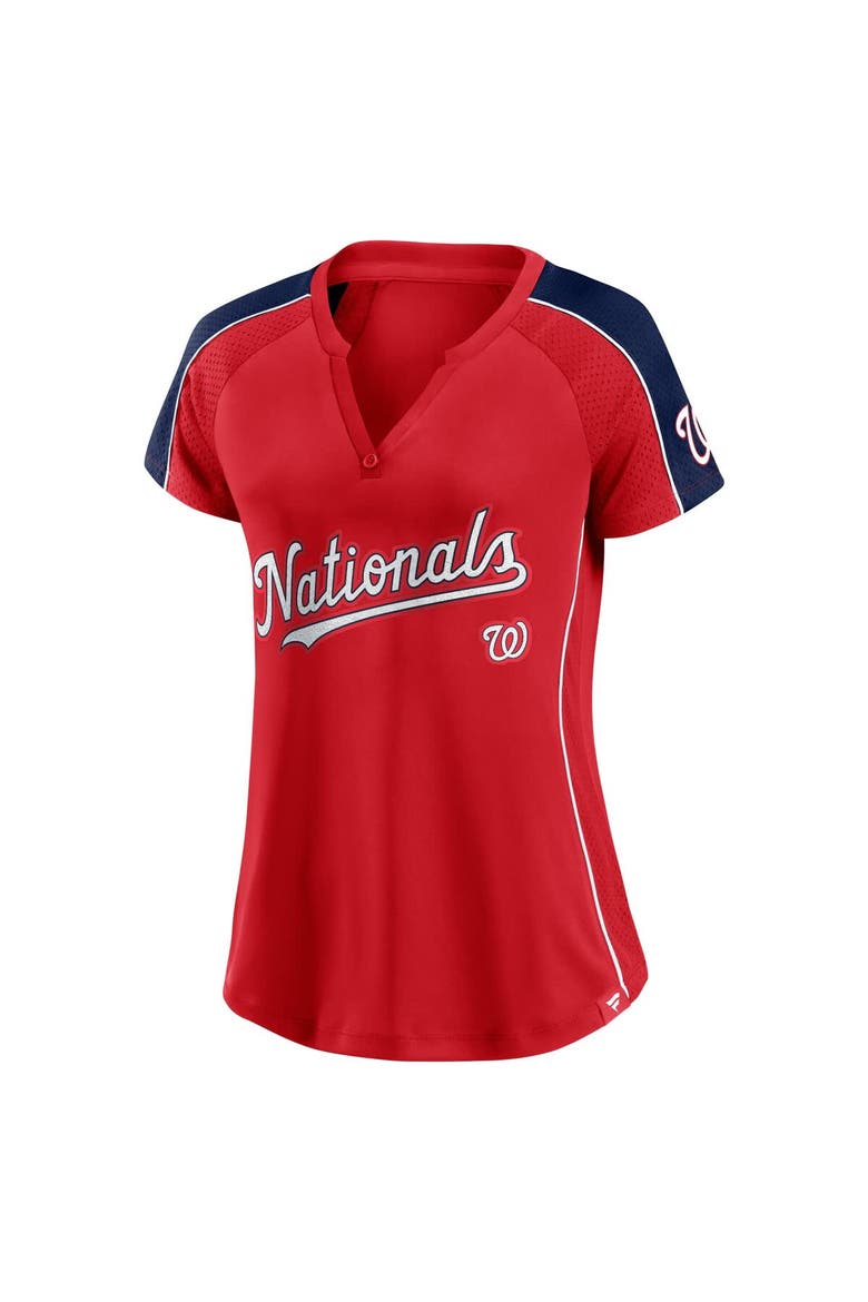 Women's Fanatics Red Washington Nationals Lineup League Diva Raglan Notch Neck T-Shirt, Alternate, color, Red
