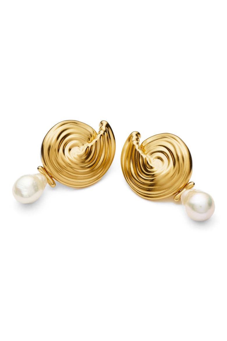 Spiral Detachable Pearl Drop Earrings, Alternate, color, GOLD