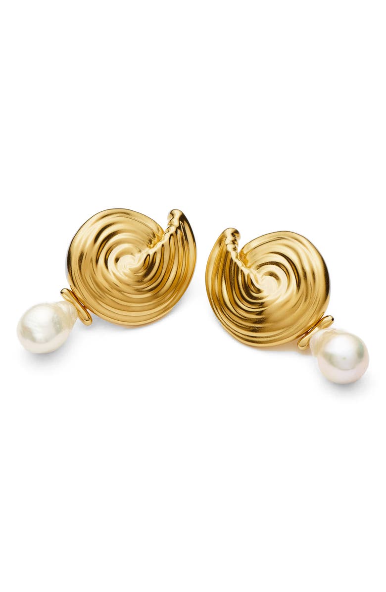 Missoma Spiral Detachable Pearl Drop Earrings, Alternate, color, Gold