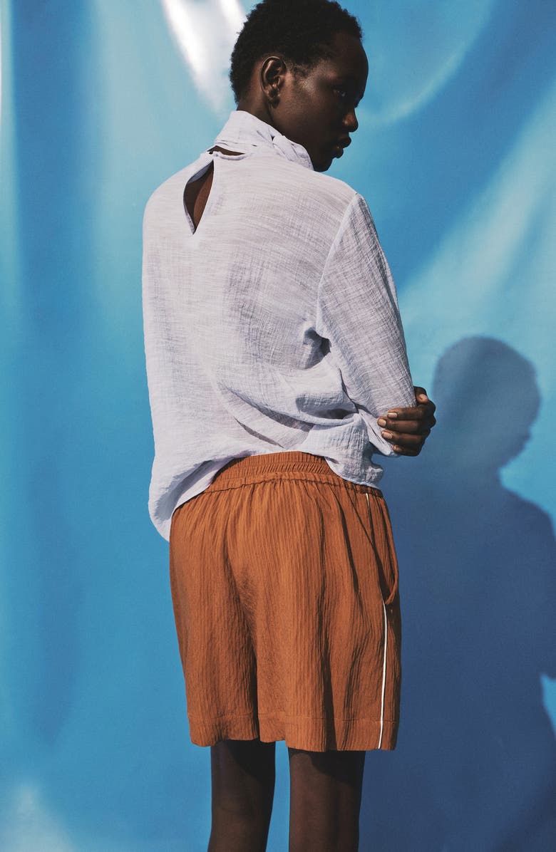 MANGO Textured Shorts, Alternate, color, Brown