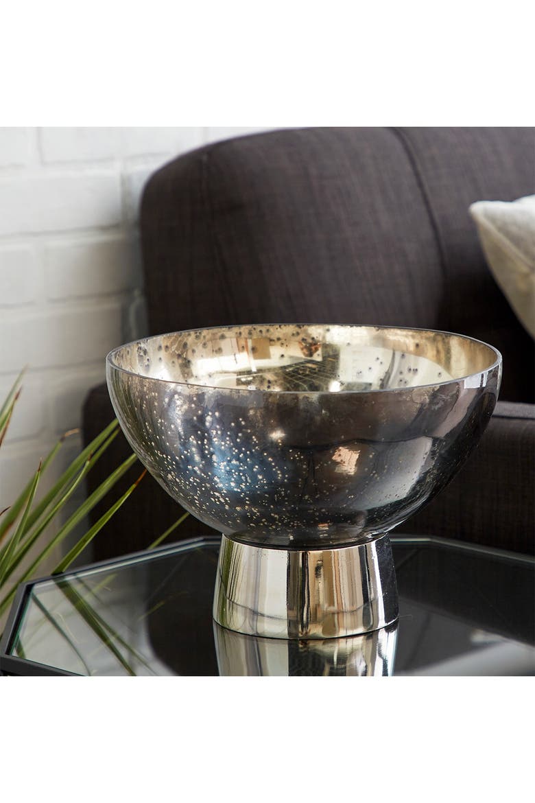 Dark Gray Glass Decorative Bowl with Metal Stand, Alternate, color, DARK GREY