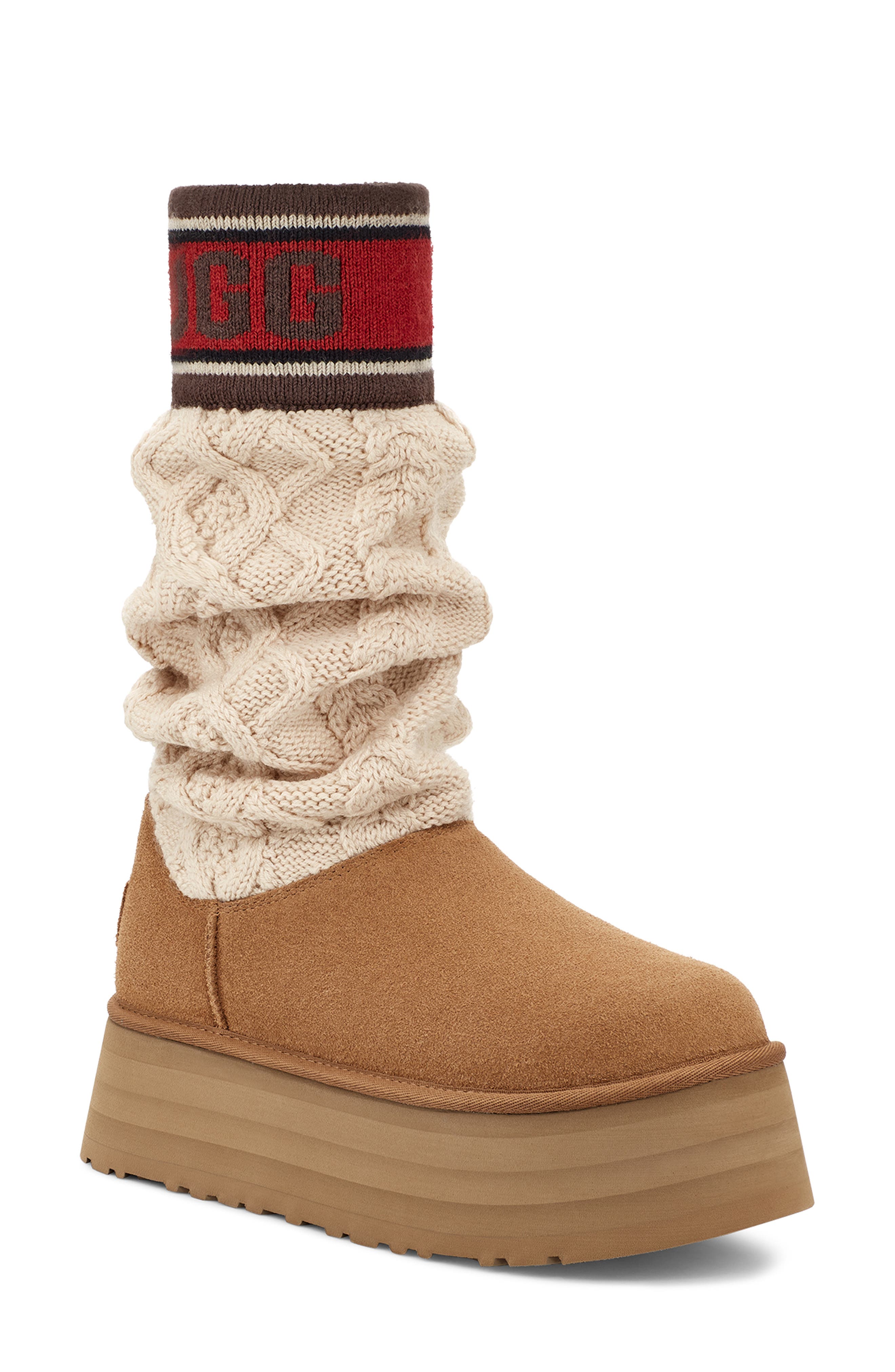 Classic Sweater Letter Boot, Main, color, CHESTNUT