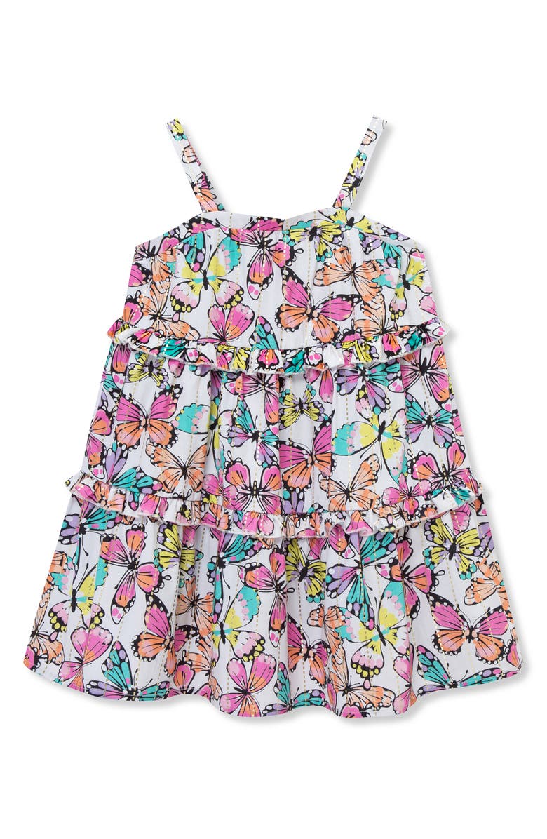 Peek Aren't You Curious Kids' Butterfly Tiered Ruffle Cotton Dress, Main, color, Pink Print