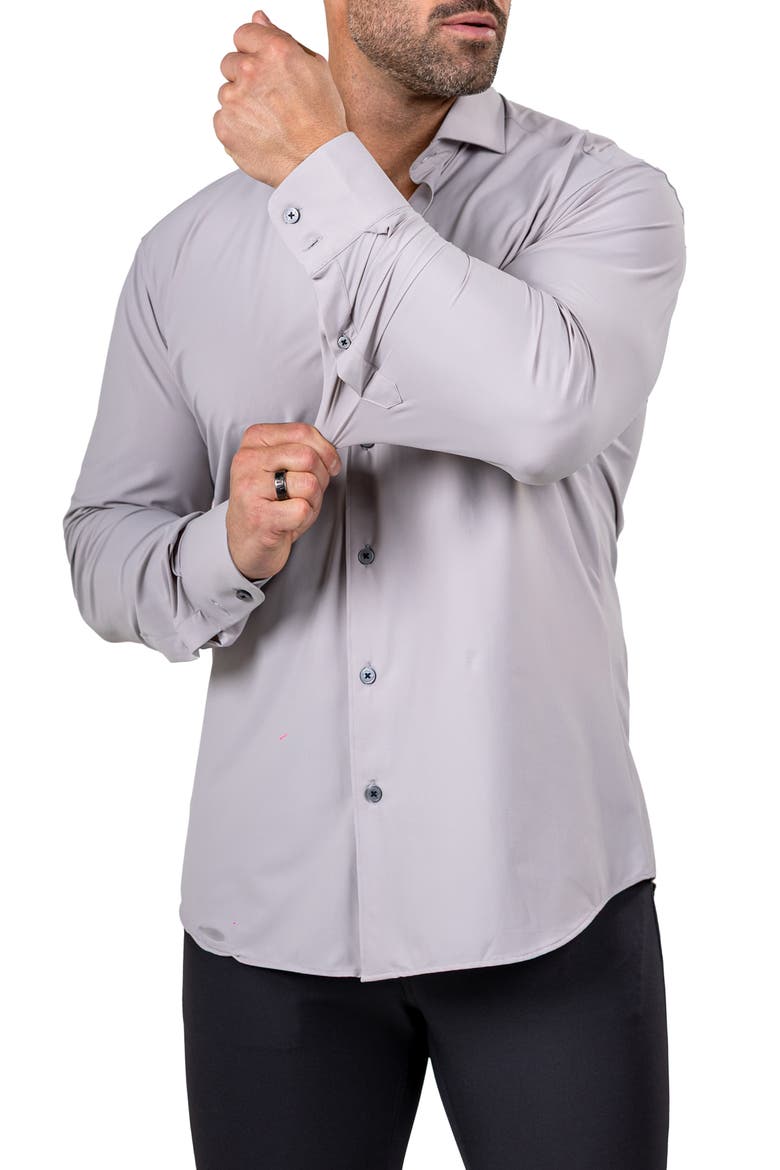 Eins Shaped Fit Marthy3016 Grey Knit Button-Up Shirt, Alternate, color, GREY