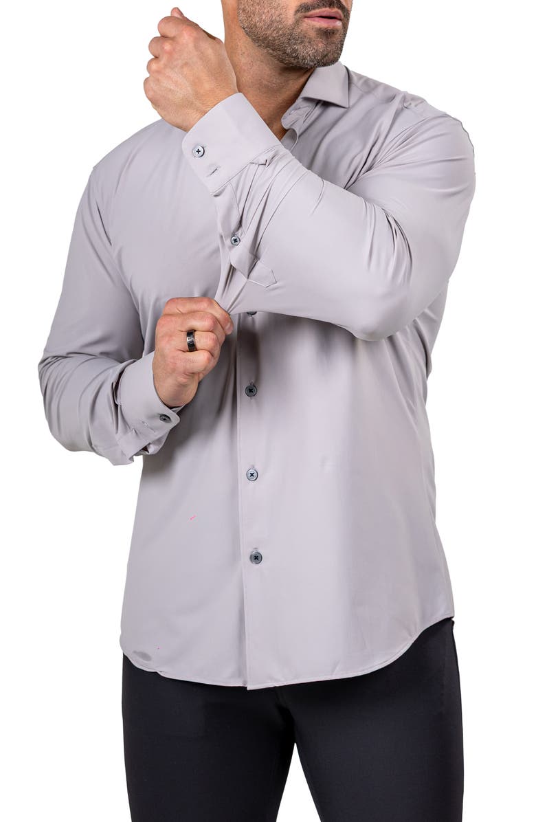 Maceoo Eins Shaped Fit Marthy3016 Grey Knit Button-Up Shirt, Alternate, color, 