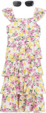 Speechless Kids' Floral Tiered Maxi Dress & Sunglasses Set
