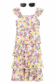 Speechless Kids' Floral Tiered Maxi Dress & Sunglasses Set