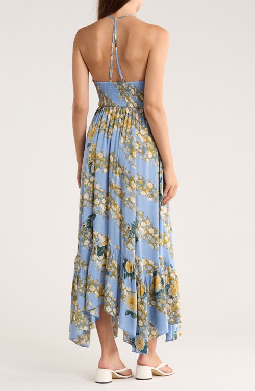 Free People Heat Wave Floral Print High/low Dress In Blue