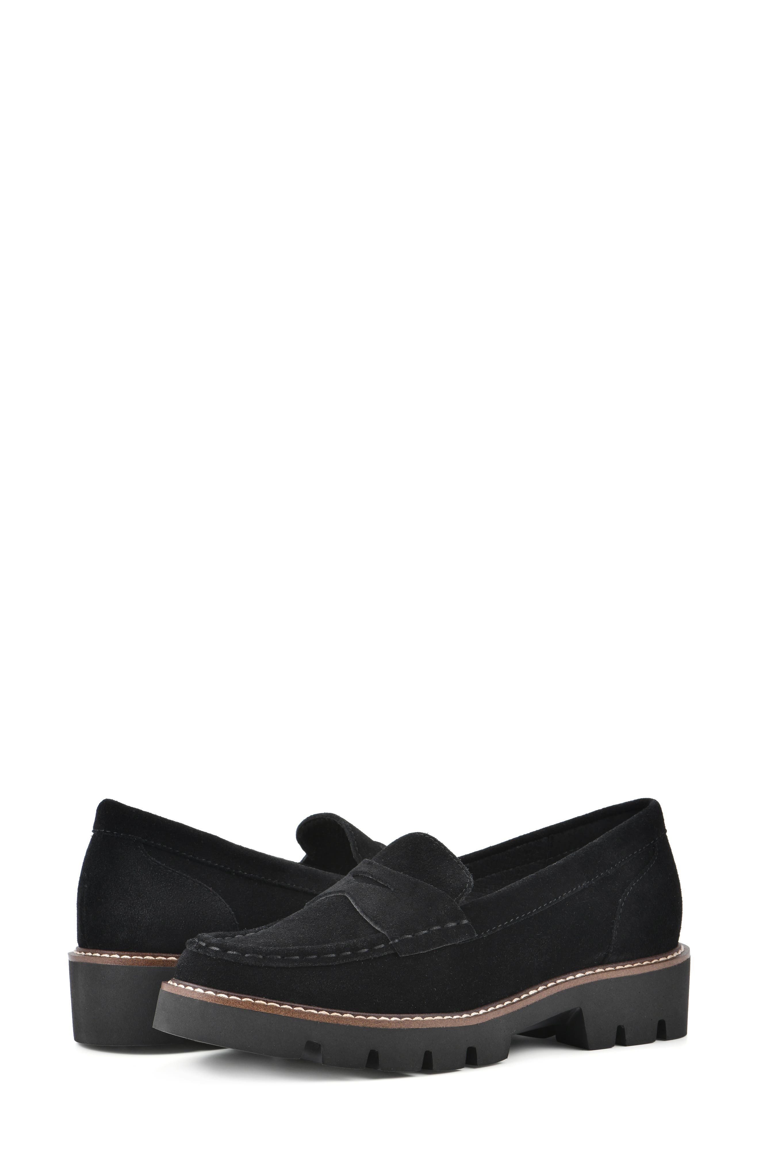 White Mountain Footwear Gunner Lug Sole Platform Penny Loafer, Alternate, color, Black