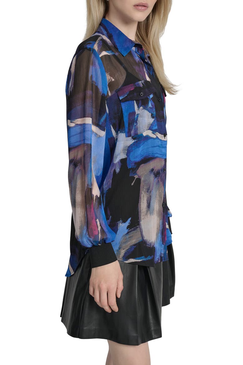 Floral Print Long Sleeve Chiffon Shirt, Alternate, color, BLUE BRUSH