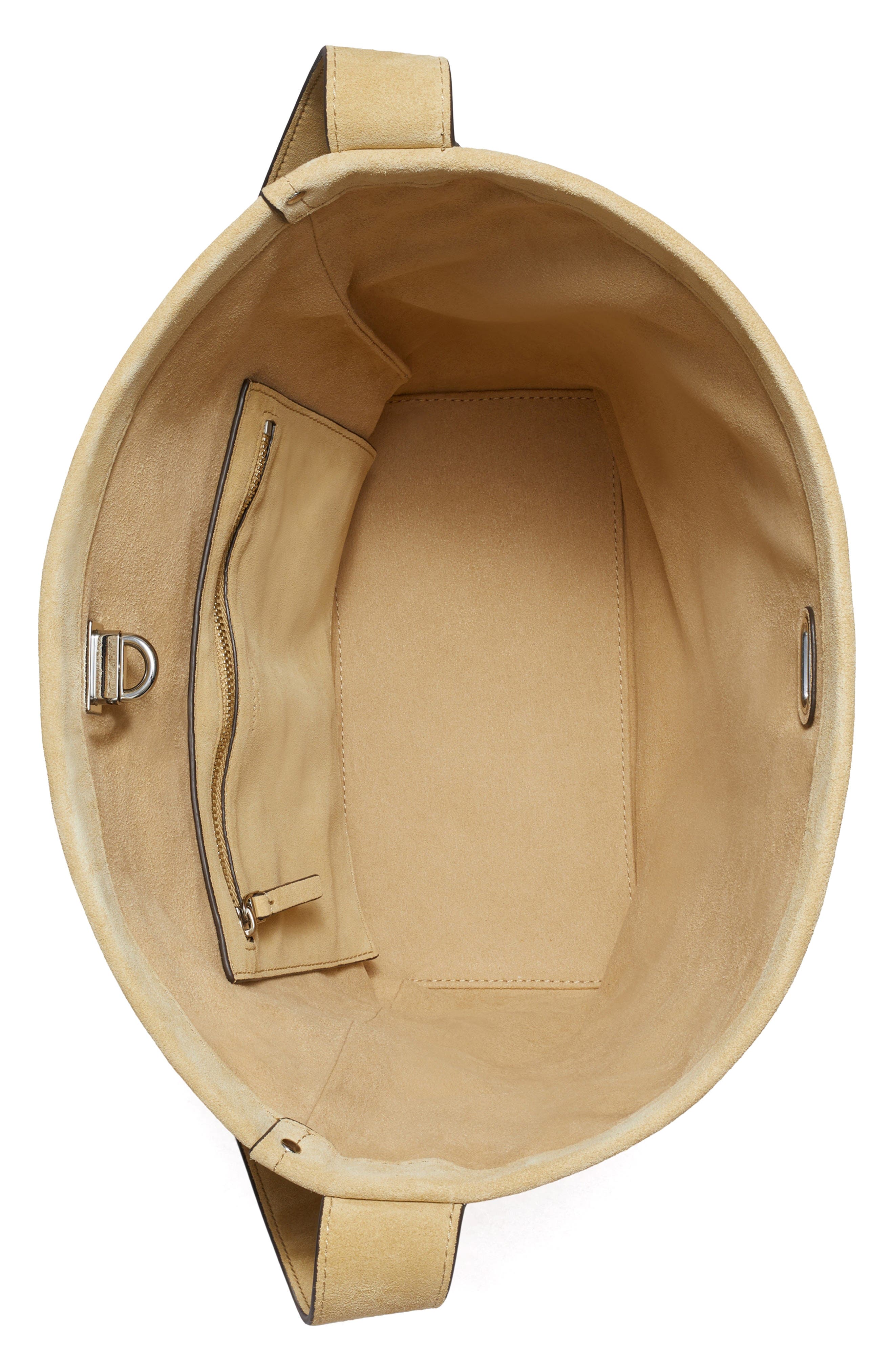 Lock T Monogram Crochet Slim Suede Shoulder Bag, Alternate, color, BUTTER