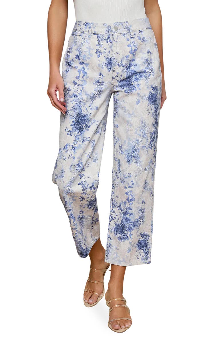 L'AGENCE June Floral High Waist Crop Stovepipe Jeans, Main, color, Iv/ Bl Wtrclr Lace Psly
