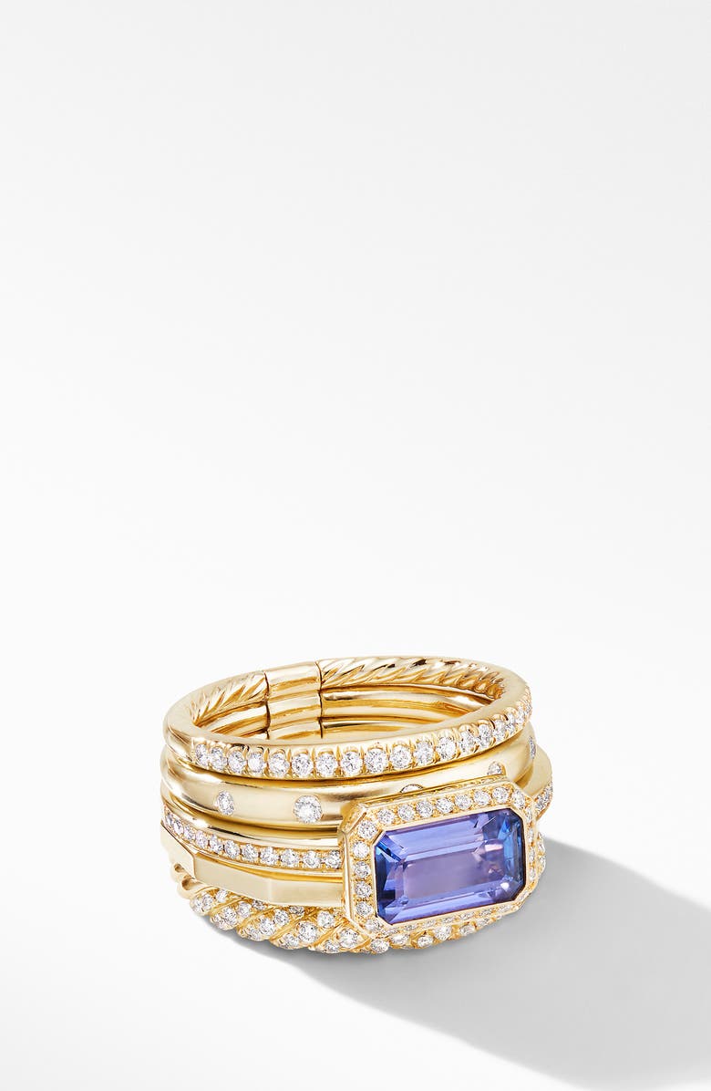 David Yurman Stax 18k Yellow Gold Statement Ring with Tanzanite & Diamonds, Main, color, 