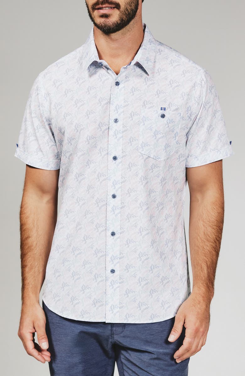 7 Diamonds Rubens Print Short Sleeve Button-Up Shirt, Main, color, White