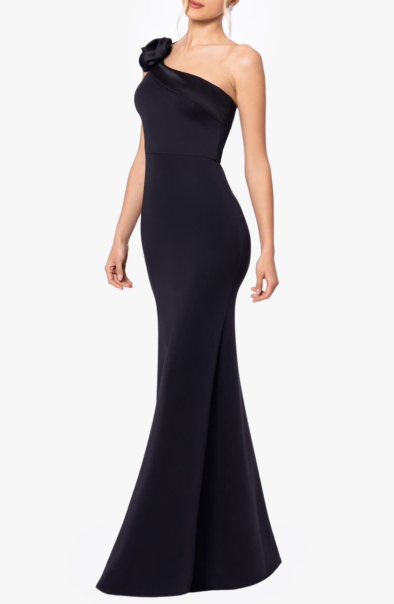 Blondie Nites Rosette One-Shoulder Trumpet Gown, Alternate, color, 