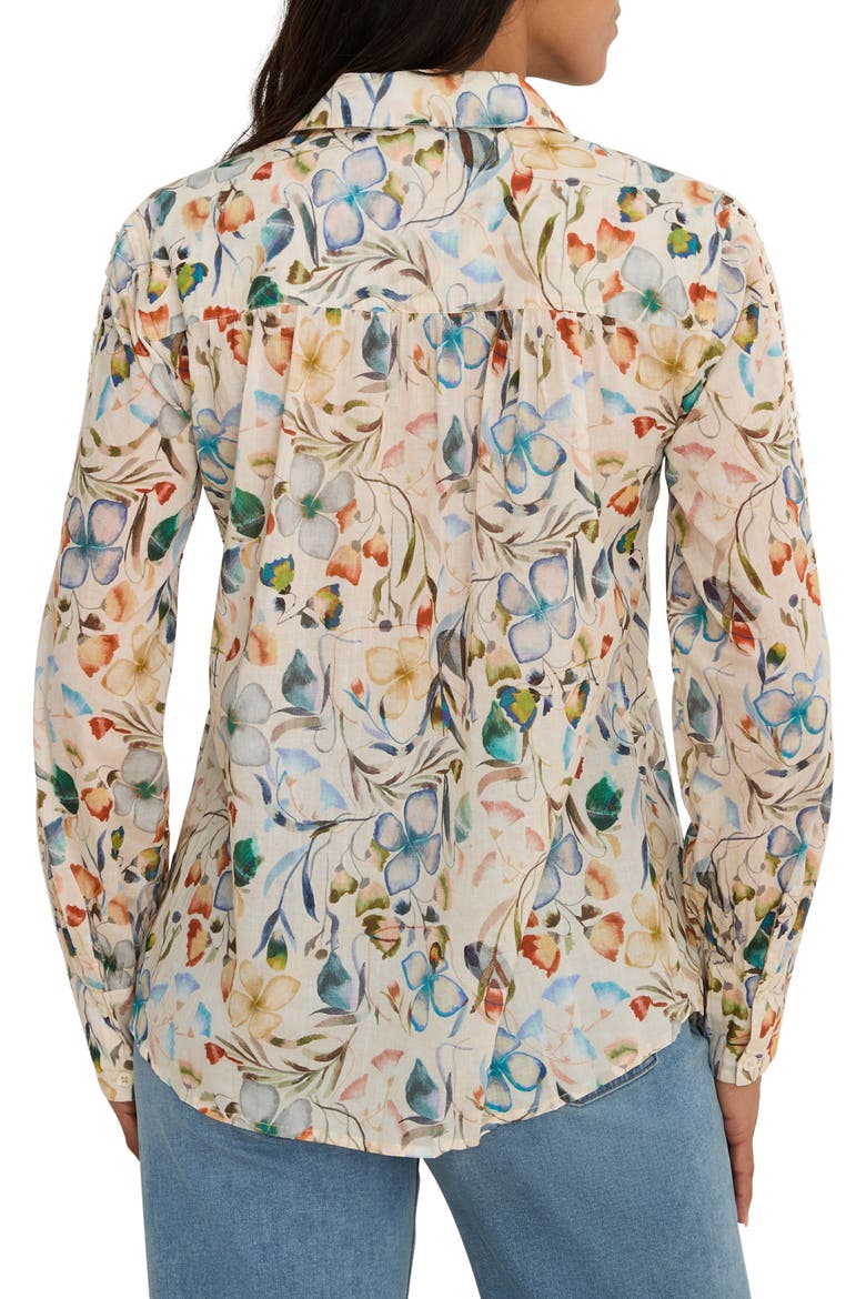 Pressed Flower Crochet Trim Cotton Button-Up Top, Alternate, color, NEUTRAL MULTI