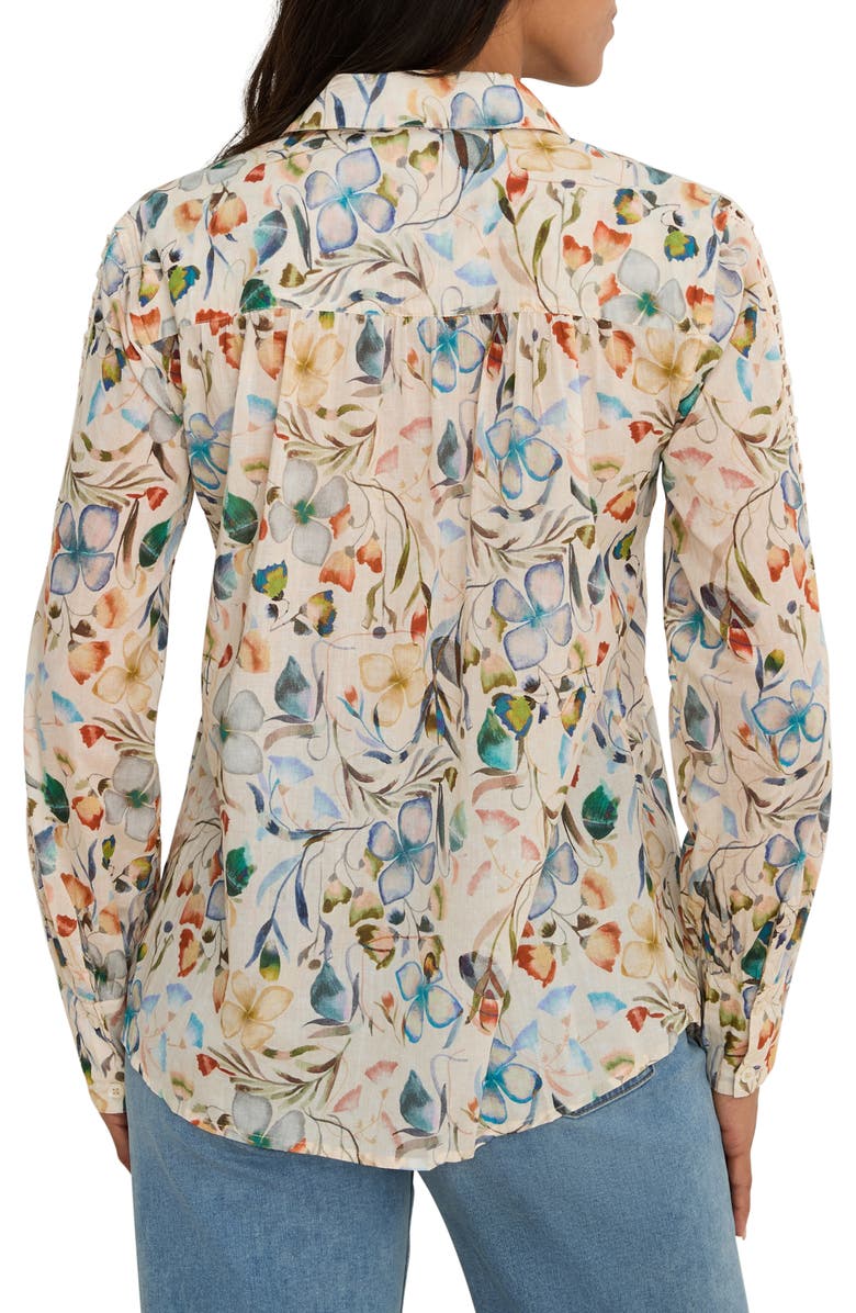 NIC+ZOE Pressed Flower Crochet Trim Cotton Button-Up Top, Alternate, color, Neutral Multi