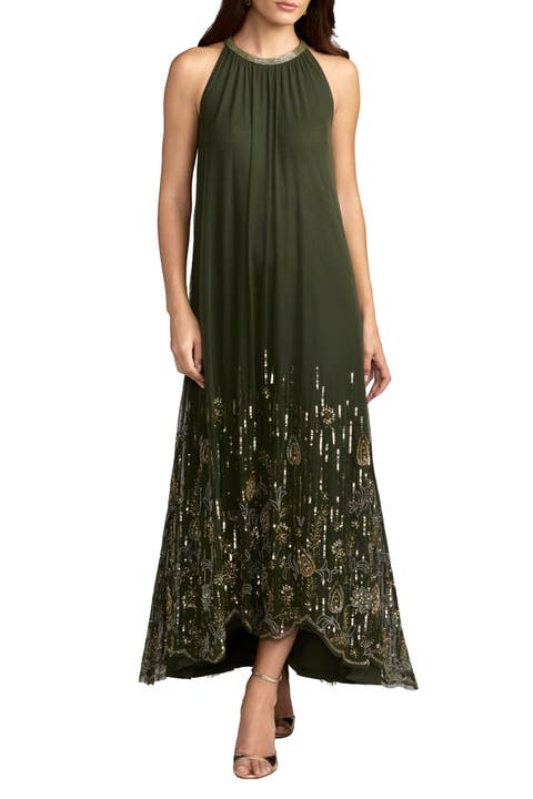 Embellished Halter Neck High-Low Maxi Dress