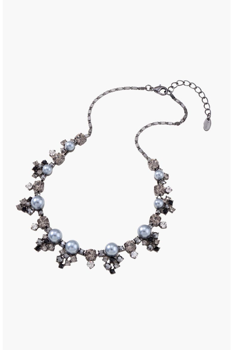 Faux Pearl Crystal Statement Necklace and Earring Set, Alternate, color, Black