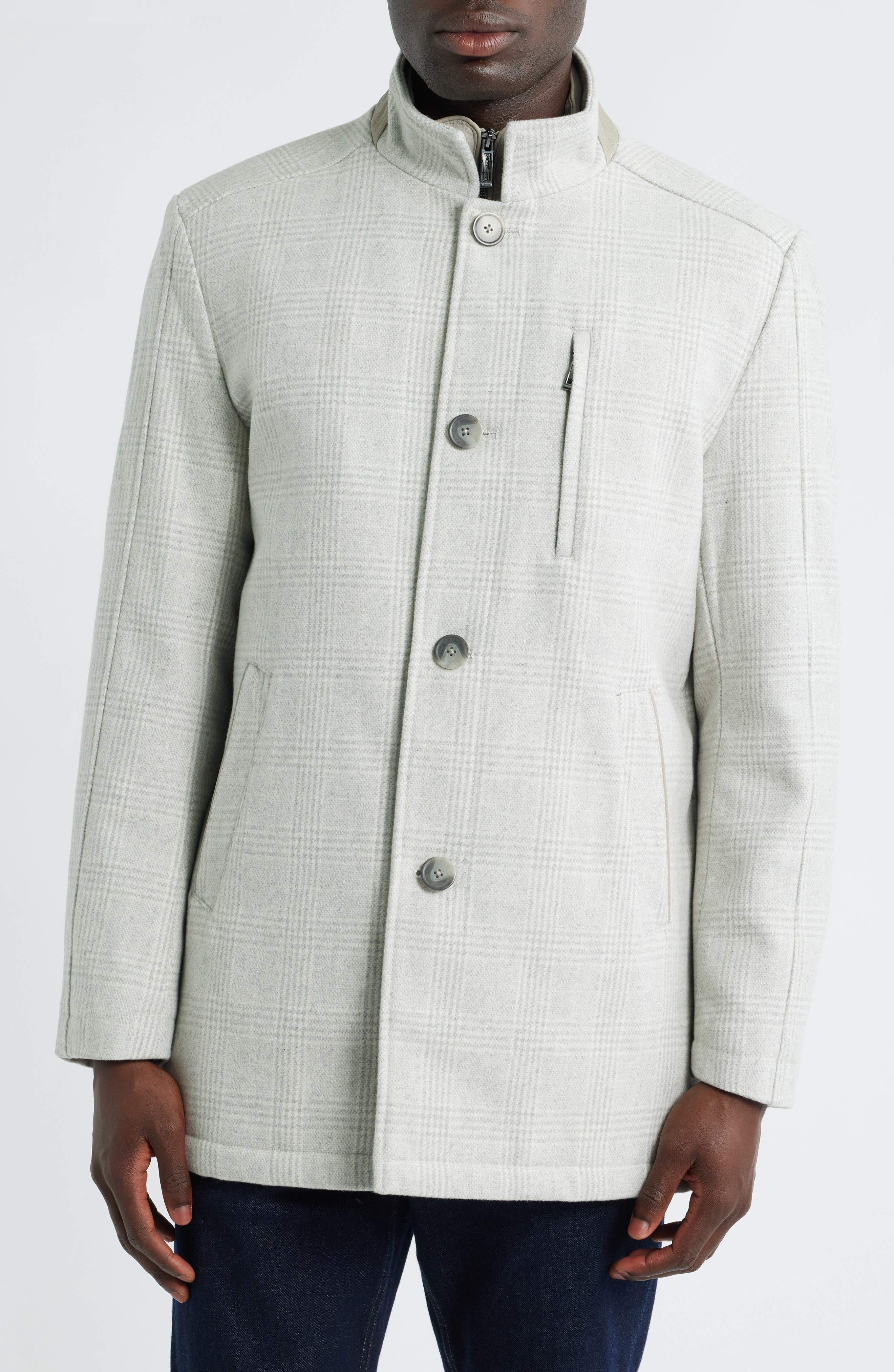Мужские Johnston & Murphy Upton Check Bib Insert Wool Blend Car Coat — фото 5