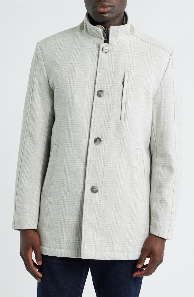 Johnston & Murphy Upton Check Bib Insert Wool Blend Car Coat, Alternate, color, Oyster Plaid