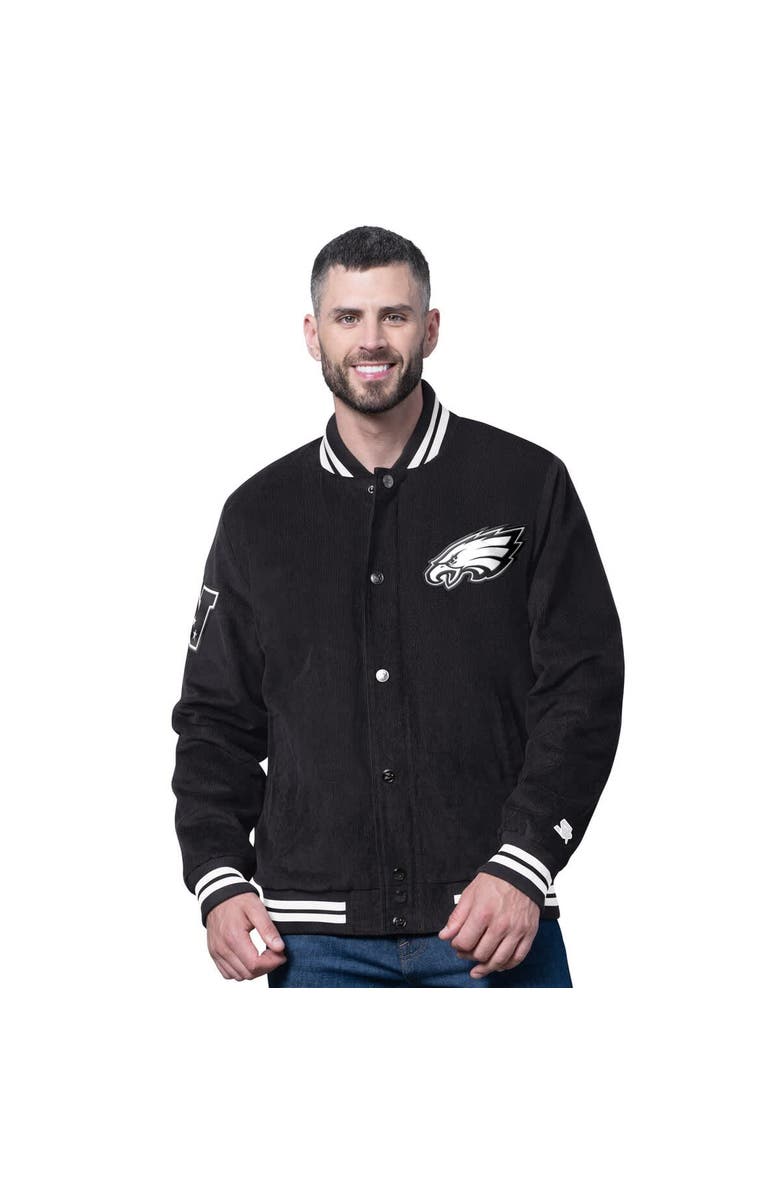 STARTER Men's Starter Black Philadelphia Eagles Blackout Corduroy Full-Snap Varsity Jacket, Main, color, Black