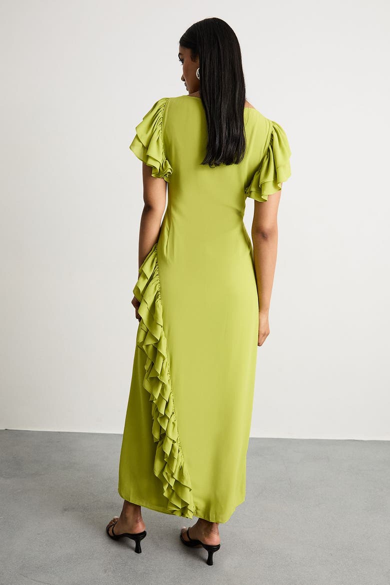 Side Split Ruffle Detail Maxi Dress, Alternate, color, Lime