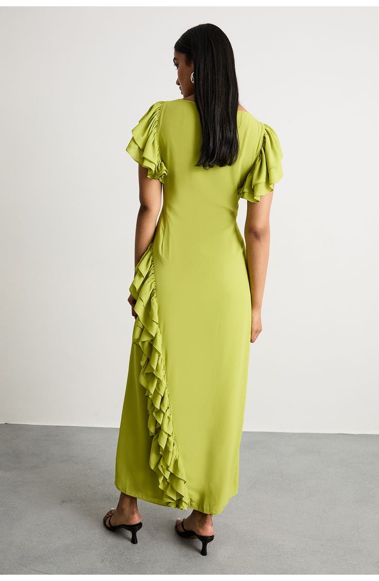 Warehouse Side Split Ruffle Detail Maxi Dress, Alternate, color, Lime