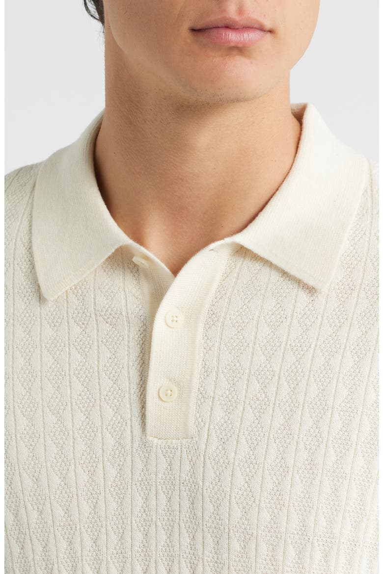 Oban Ecru Diamond Stripe Cotton & Cashmere Polo Sweater, Alternate, color, ECRU