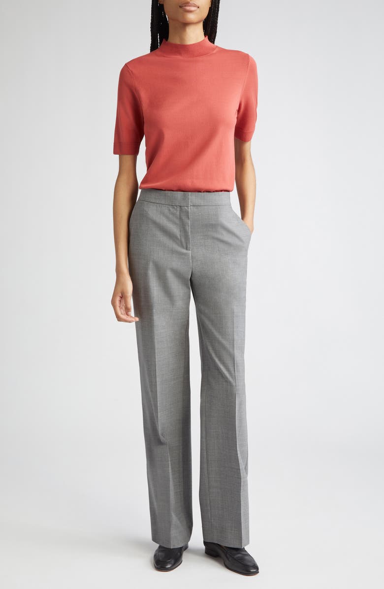 Lafayette 148 New York Mock Neck Short Sleeve Sweater, Alternate, color, Red Brick