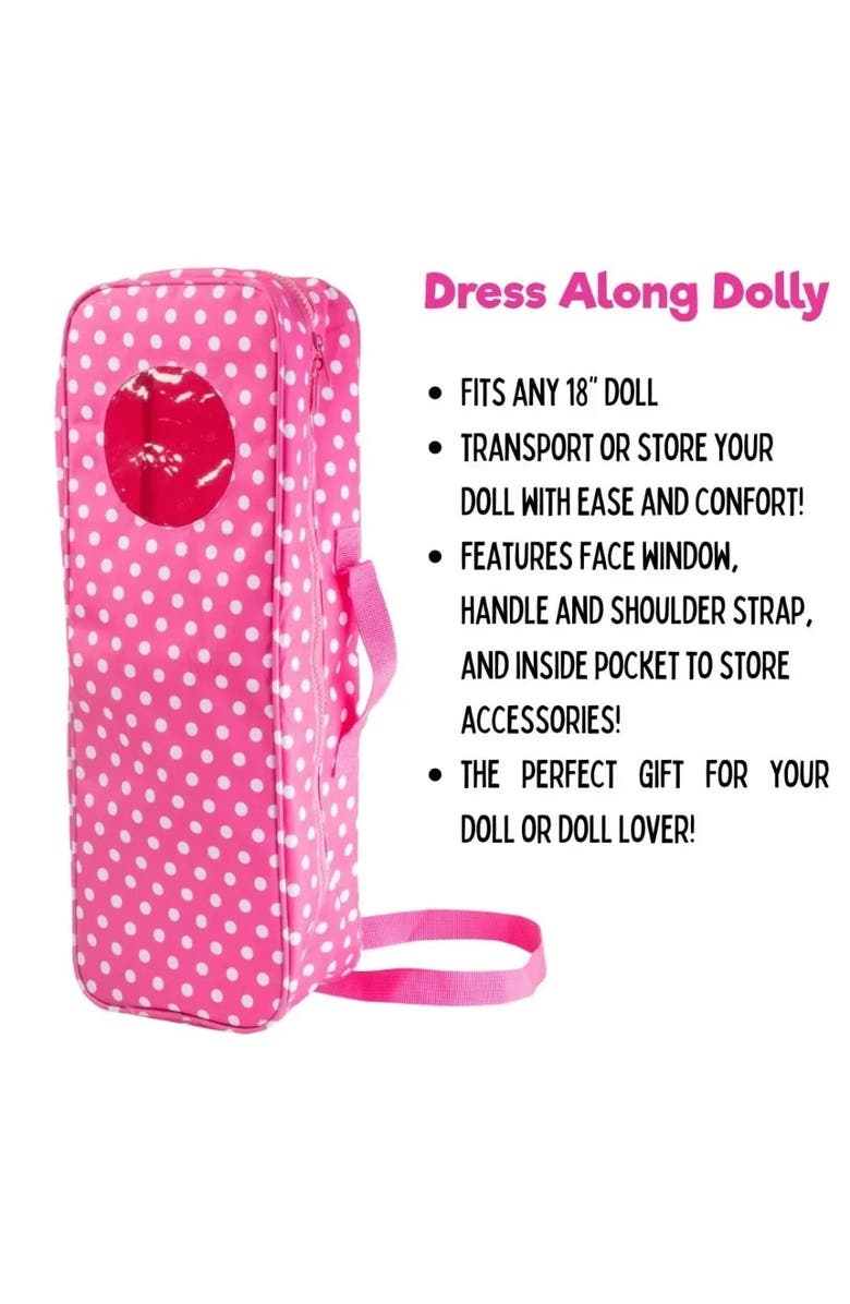 Dress Along Dolly Doll Storage Carrying Case - for Any 18" Doll - Organizer Storage Traveling Accessories Case Clear Window, Zipper, and Carrying Strap, Alternate, color, Pink