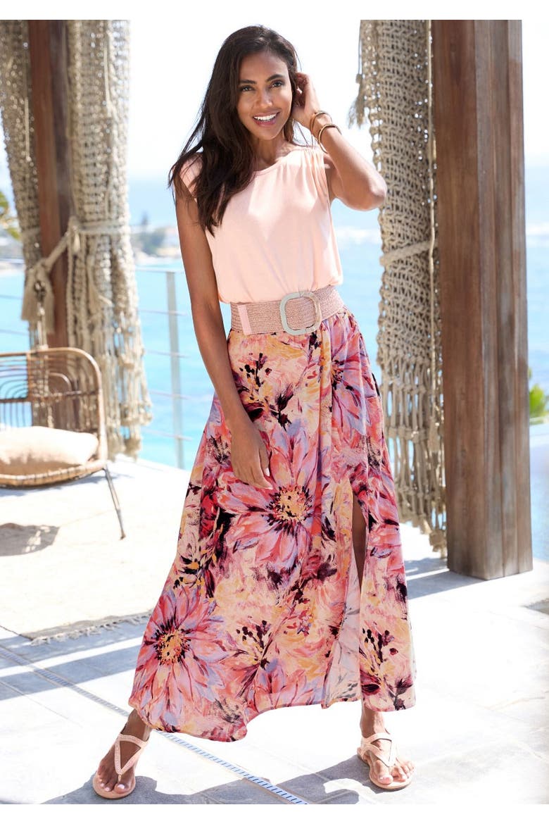 Flowy Floral Maxi Skirt, Alternate, color, Pink-Printed