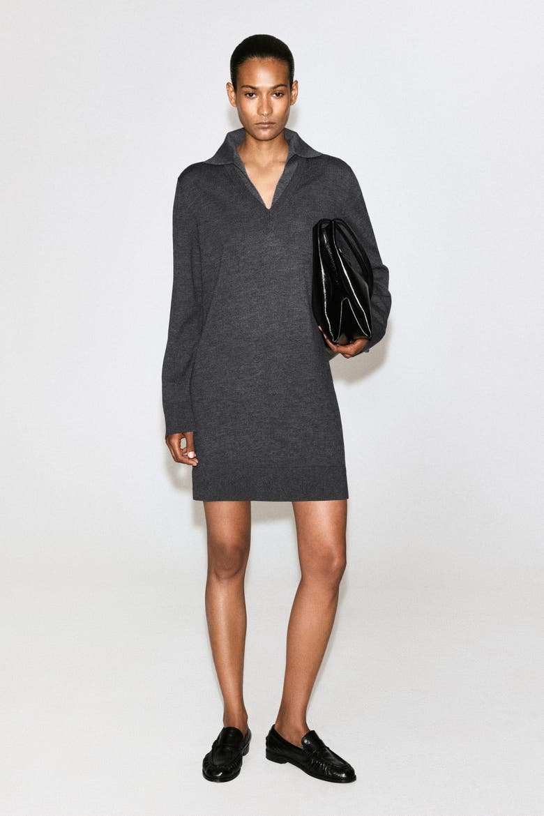 Merino Wool Mini Polo Dress, Alternate, color, GRAY MÉLANGE
