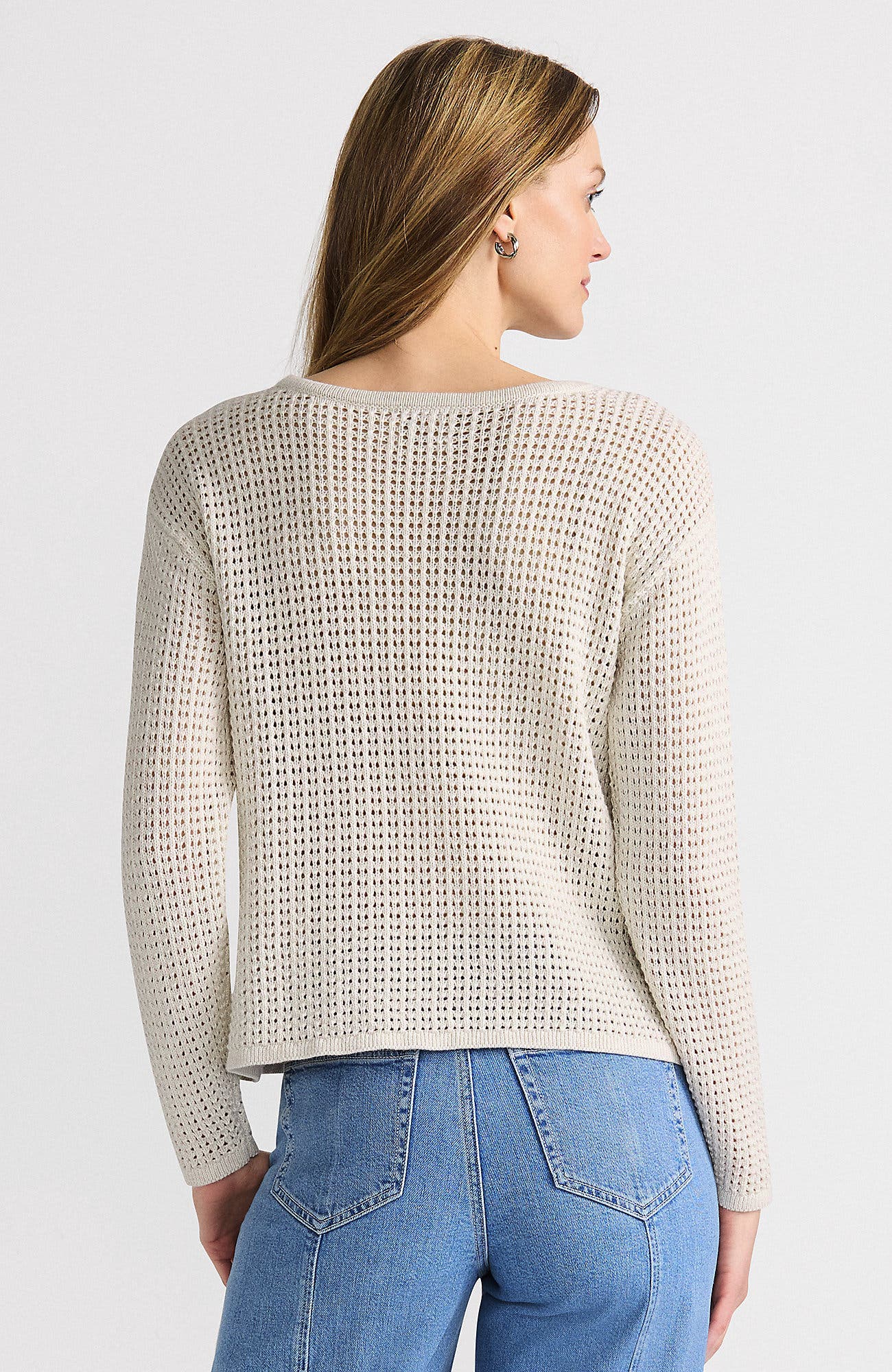 Cotton Viscose Mesh Jacquard Crew Neck Sweater - image 2