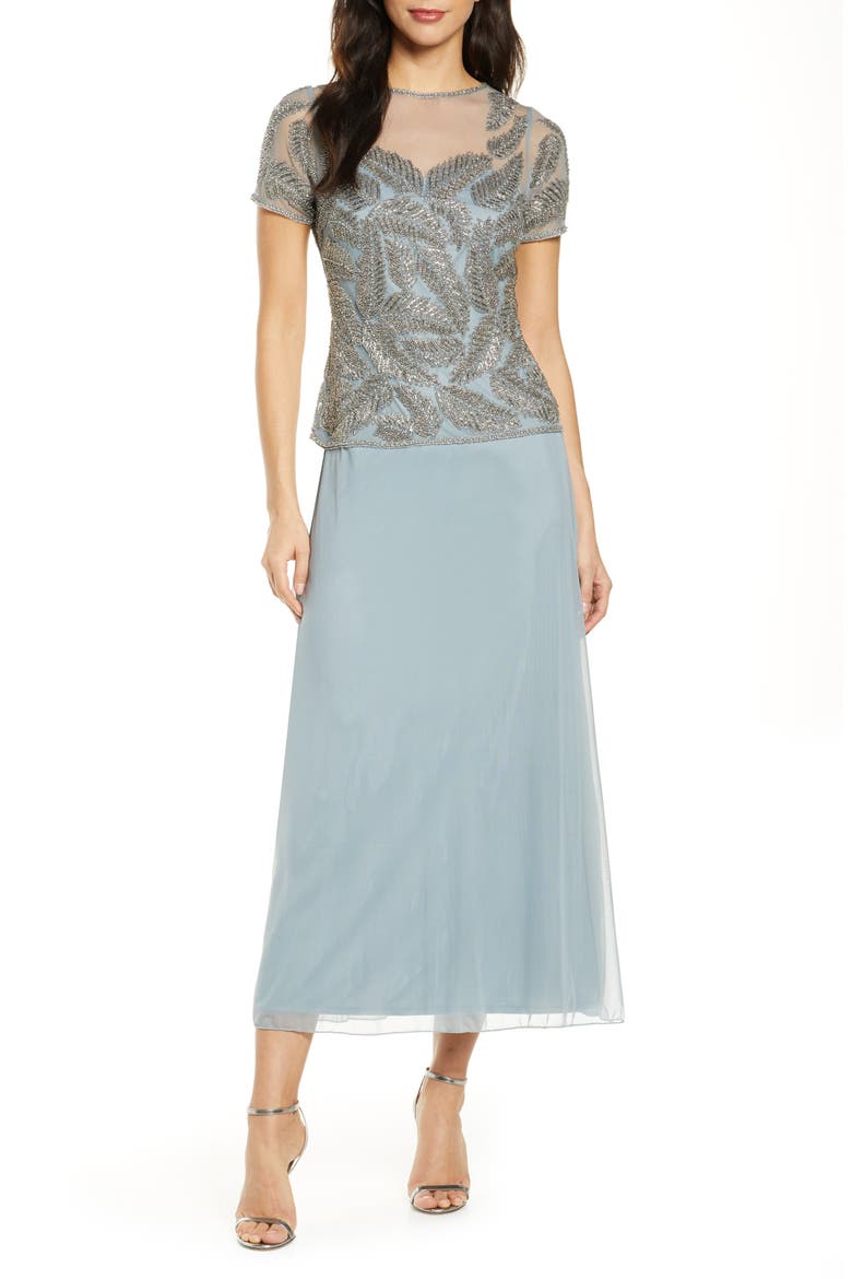 Beaded Leaf Mock Two-Piece Gown, Main, color, LT. BLUE