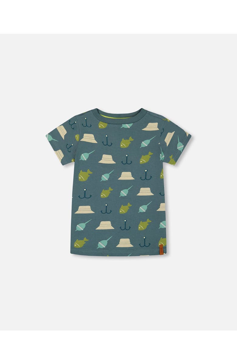 Deux par Deux Boy's Printed Organic Cotton Tee Teal And Peach, Main, color,