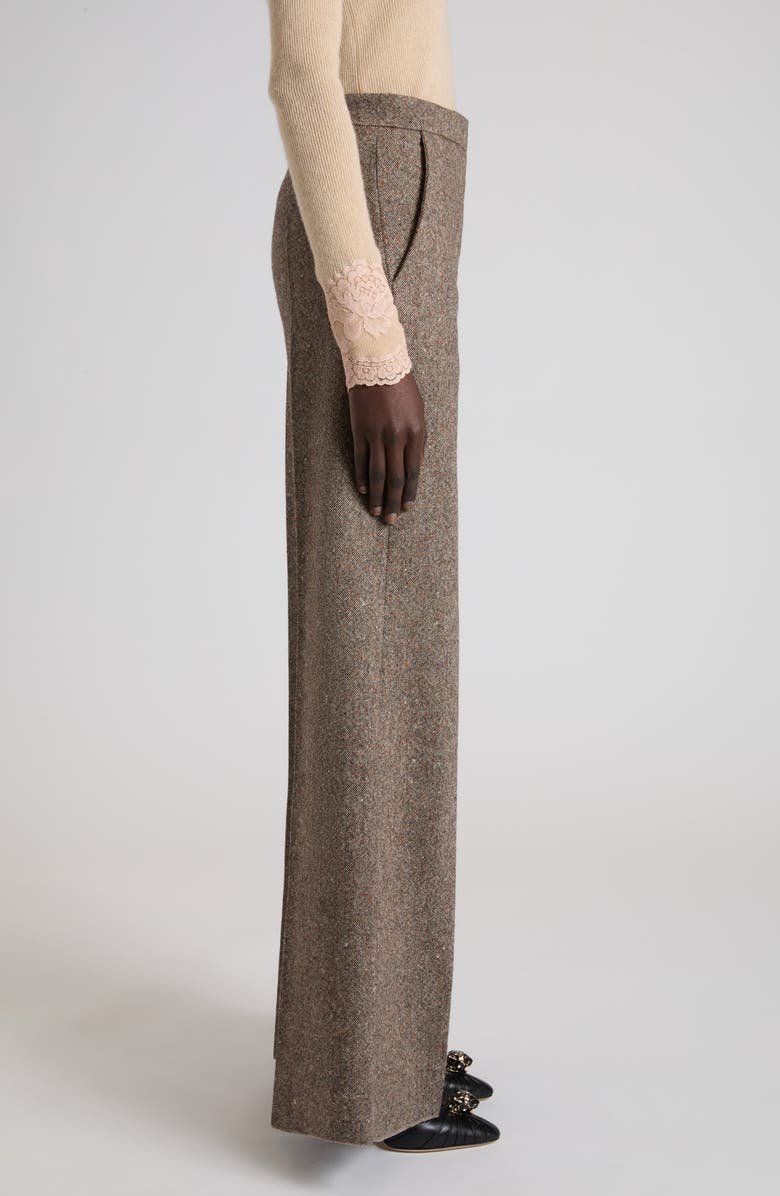 Valentino High Waist Virgin Wool Trousers, Alternate, color, Ivory/ Brown