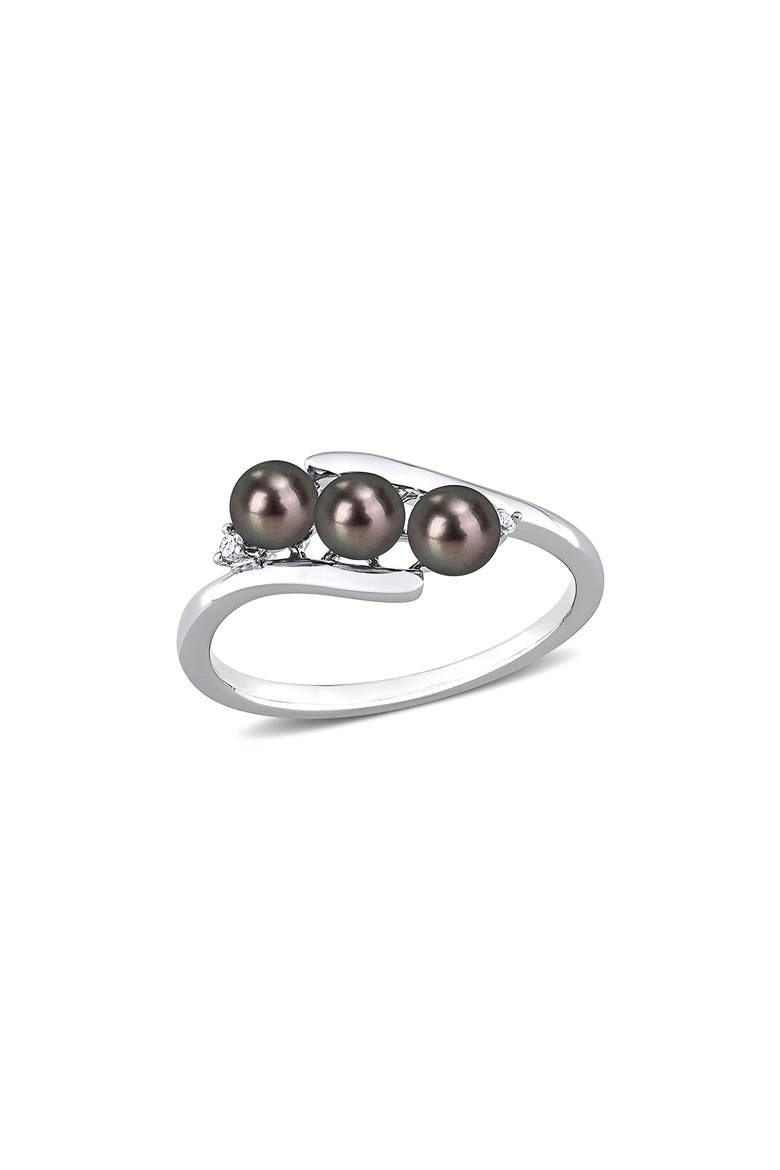 Sterling Silver 3.5-4mm Black Freshwater Pearl & Diamond Ring, Main, color, BLACK